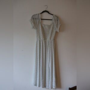 Black and White Polka dot smocked dress with side slit